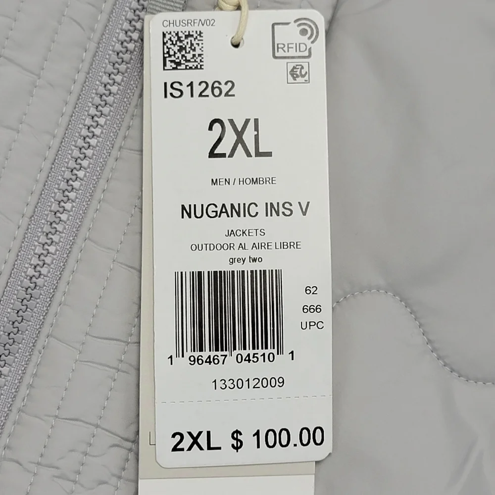 adidas Men's Nuganic Light Insulation Jacket Vest Gray IS1262 Size 2XL New - Picture 4 of 11